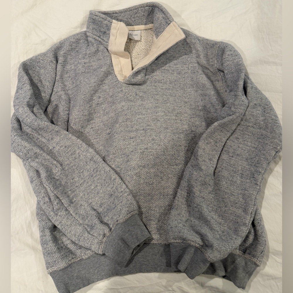 Blue & Cream Men's Light Gray Quarter-Snap Pullover Sweater- Size M